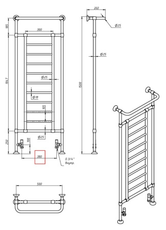 Водяной полотенцесушитель напольный 1500х500 Омега Люкс Bronze de Luxe (Хром) фото