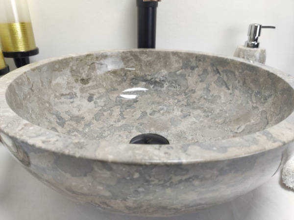 Раковина из мрамора Indo Bowl Grey теплый Tin Lip Small BM-00257 фото