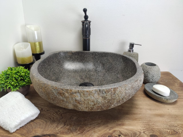 Накладная раковина из речного камня RS0622 (46*42*15) фото