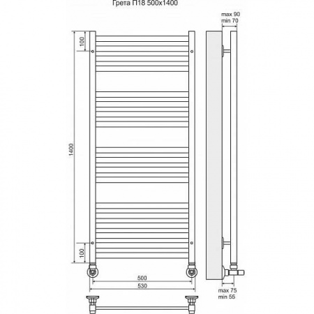 Водяной полотенцесушитель Terminus Грета П18 4620768884696 500х1400 фото