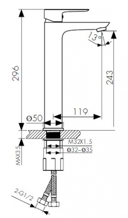 Высокий смеситель для раковины Kaiser Cezar 05111 фото