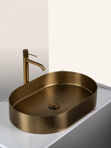 Накладная раковина из нержавеющей стали AltroBagno Eterno 001025OrSp матовое золото фото
