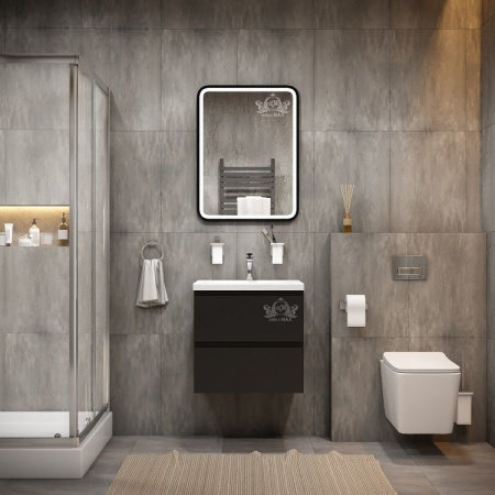 Зеркало с подсветкой и функцией антизапотевания Art&Max Genova AM-Gen-600-800-DS-F-H 60x80 черное матовое фото