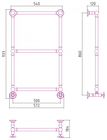 Водяной полотенцесушитель Сунержа Ренессанс 86х50 020-0280-8650 шампань фото