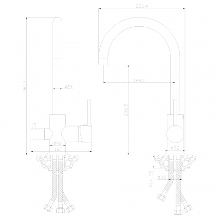 Смеситель для кухни кухни с фильтром для воды Rossinka Z35-28-Black фото