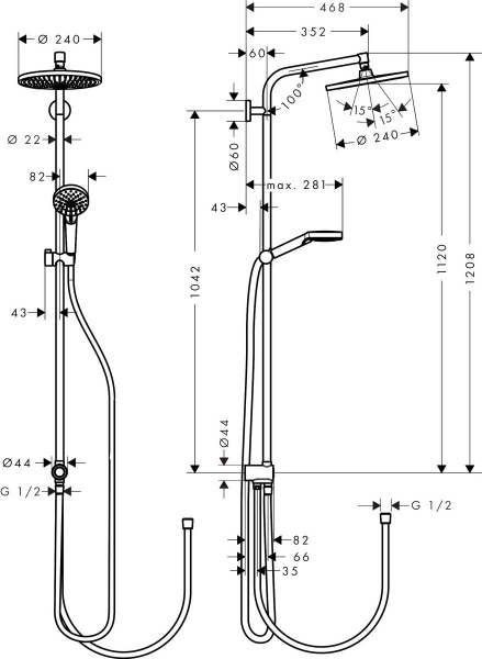 Душевая стойка Hansgrohe Crometta S 240 1jet Showerpipe Reno 27270000 фото