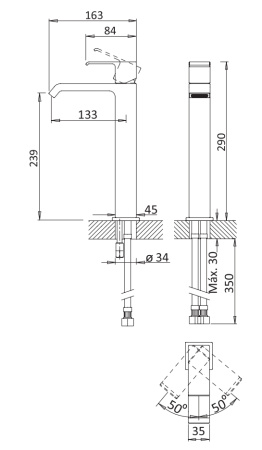 Смеситель для накладной раковины Cezares Porta PORTA-LC-01-W0 фото