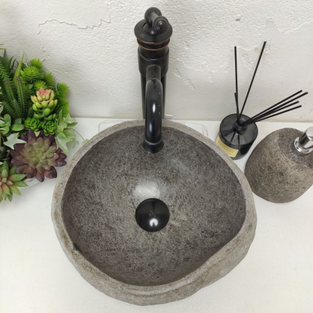 Накладная раковина из речного камня RS01450 (36*36*15) фото