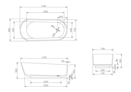 Ванна из полиэфирной смолы Abber Kristall AT9706Opal 170x80 коричневая фото