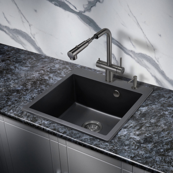 Смеситель для кухни под фильтр с вытяжной лейкой Milacio Ultra Monte MCU.561.GM вороненая сталь фото