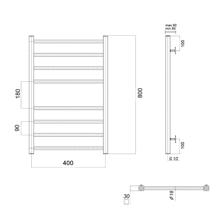 Полотенцесушитель водяной Domoterm Куба Куба П8 400х800 фото