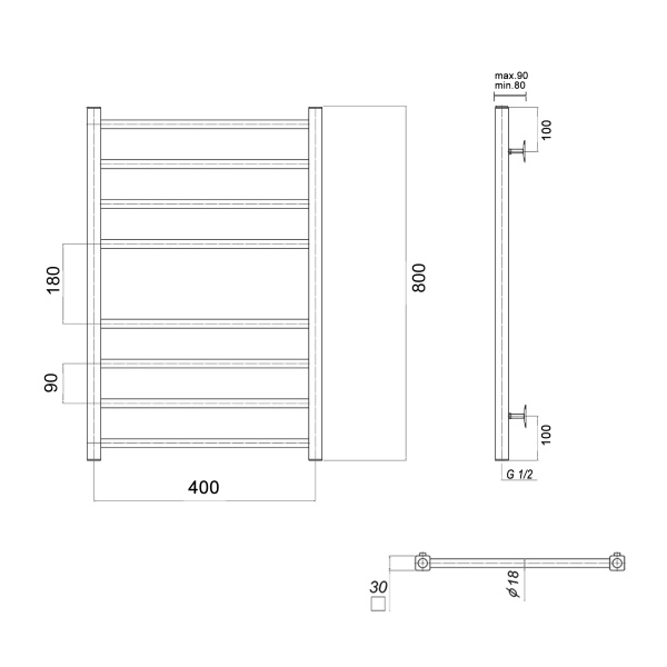 Полотенцесушитель водяной Domoterm Куба Куба П8 400х800 фото
