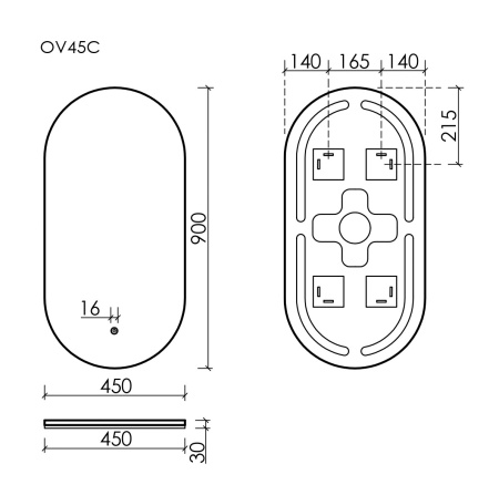 Зеркало с подсветкой Sancos Oval OV45C 45x90 фото