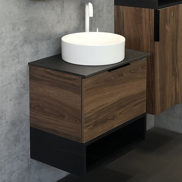 Тумба Comforty Штутгарт-60 дуб тёмно-коричневый с раковиной COMFORTY 9111 фото