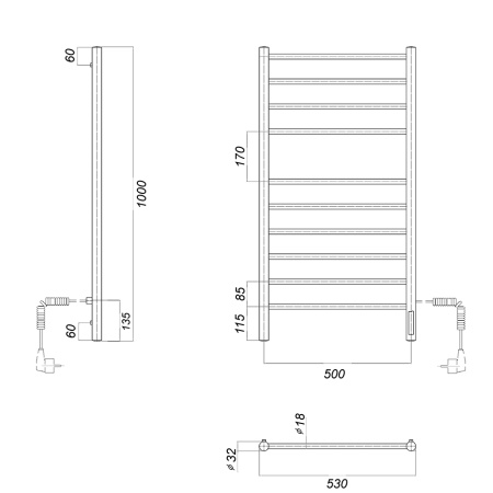 Полотенцесушитель электрический Domoterm Медея ДМТ Медея П10 500х1000 EK R фото