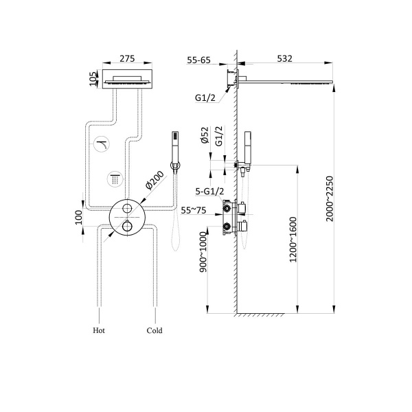 Душевая система скрытого монтажа с термостатом Vincea VSFW-104TCH хром фото