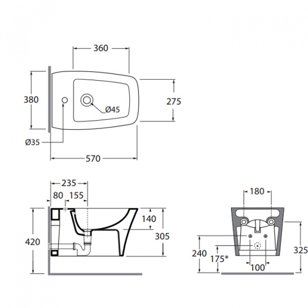 Биде подвесное Azzurra Hera HEBKS000000MBI*1 фото
