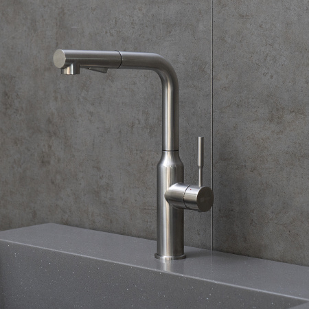 Смеситель для кухни с выдвижной лейкой Lemark Expert LM5085S сталь фото