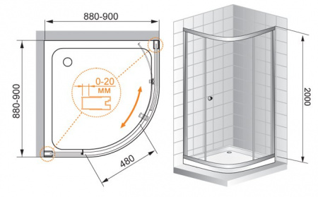 Душевой уголок Cezares Anima ANIMA-R-2-90-C-Cr-IV 90х90 см фото