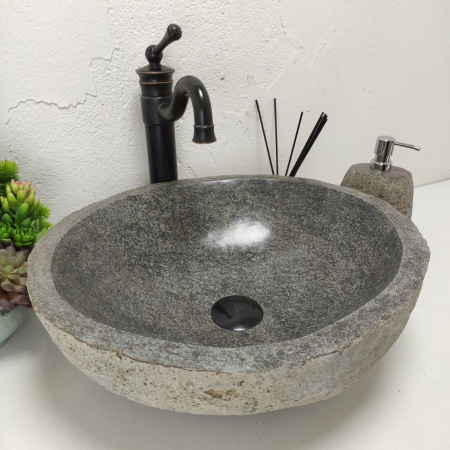 Накладная раковина из речного камня RS01455 (46*41*15) фото