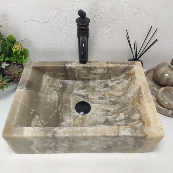 Накладная раковина из оникса Prau Grey Kecil OP-01574 (50*35*14) фото