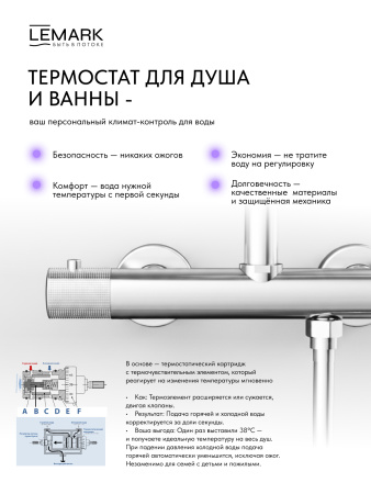 Термостатический смеситель для ванны с душем Lemark Beluga LMF-8042B-C фото