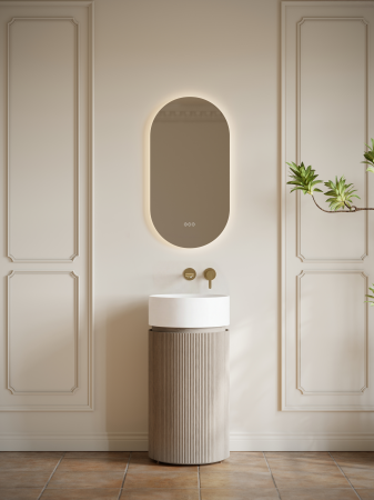 Тумба с раковиной AltroBagno Чиа (Chia) 450 ALTROBAGNOChia450VeletBeigeOak/MatteWhite фото