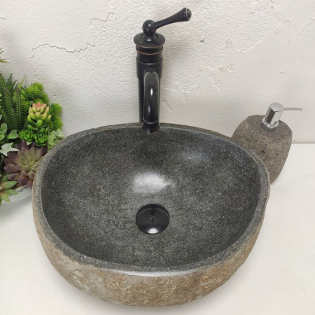 Накладная раковина из речного камня RS01486 (42*33*16) фото