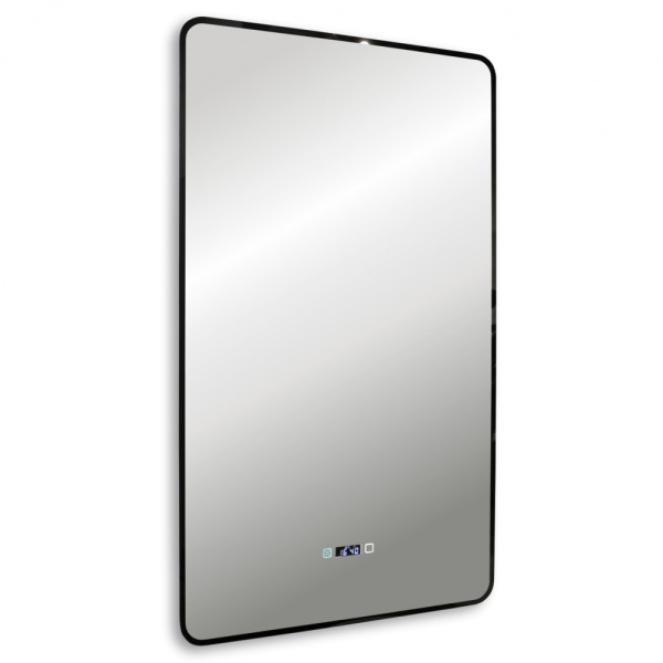 Зеркало с подсветкой, сенсорным выключателем, часами, подогревом Abber See AG6114SWHB 60x100 черное фото