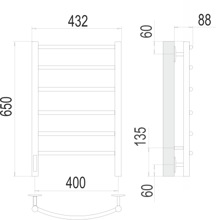 Полотенцесушитель электрический Terminus Классик П6 400х650 левый 4670078531315 фото