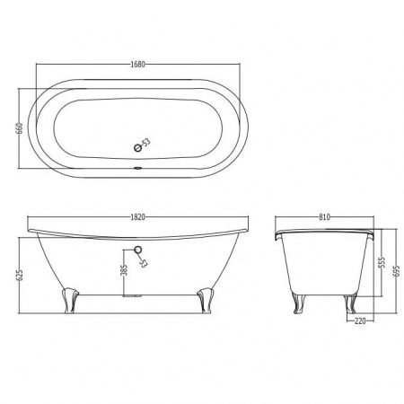 Чугунная ванна Devon&Devon Admiral 2MRADMIRALFCRDD 182х81 на ножках фото