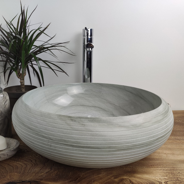 Раковина из камня андезит Indo Donut Blue Medium Alur DA-00153 фото