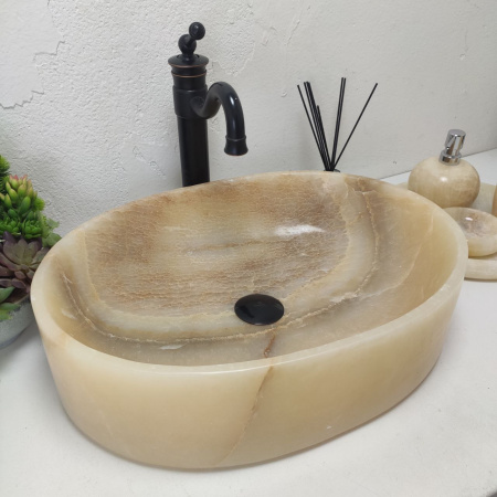 Накладная раковина из оникса Oval Yellow OY-01587 (53*38*15) фото