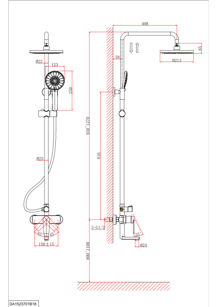 Душевая система (стойка) D&K Bayern.Furth DA1523705B18 черная матовая фото