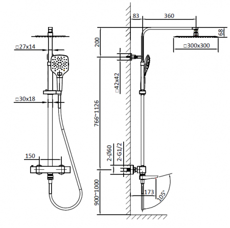 Душевая система (стойка) AltroBagno Cascata 030401Cr фото