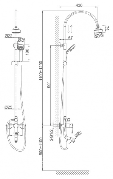 Душевая система (стойка) D&K Valerius Rhein DA1363701C11 фото