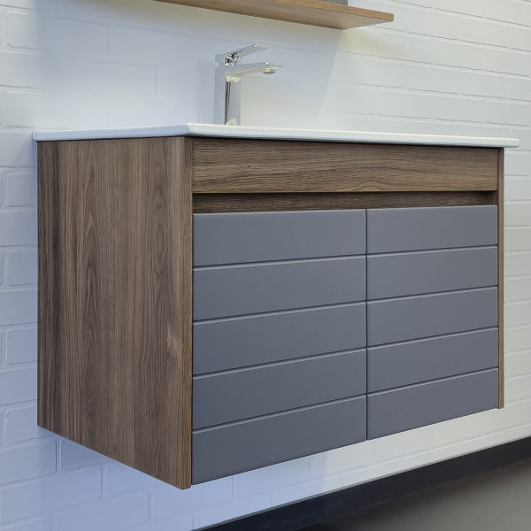 Тумба с раковиной Comfortу Кемер 00-00017883CF антрацит/дуб тёмно-коричневый фото