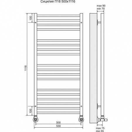 Водяной полотенцесушитель Terminus Сицилия П18 4620768882319 500х1116 фото