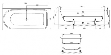 Стальная ванна Bette Ocean 8865 170х80 перелив спереди фото