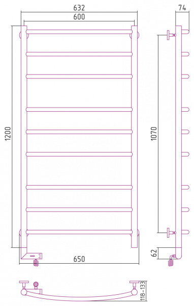 Полотенцесушитель электрический Сунержа Галант 2.0 120х60 с блоком управления слева, 00-5200-1260 фото