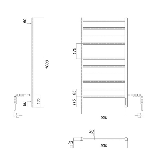 Полотенцесушитель электрический Domoterm Квадро DMT Квадро П10 500x1000  EK R фото