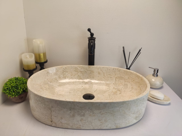 Накладная раковина из мрамора Oval Cream Big OM-00611 (60*40*14см) фото