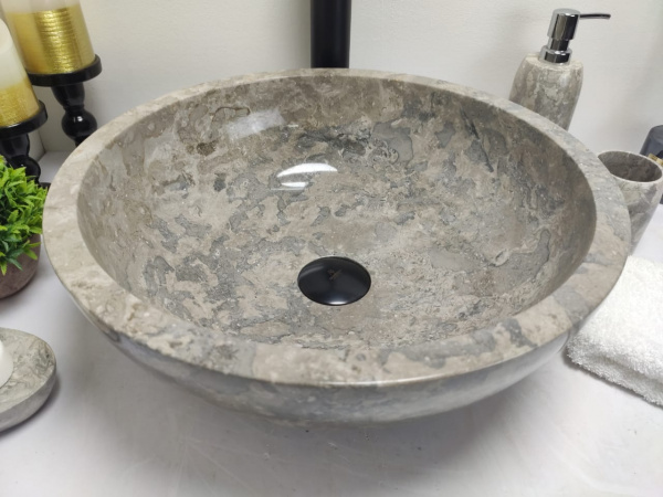 Раковина из мрамора Indo Bowl Grey теплый Tin Lip Small BM-00257 фото