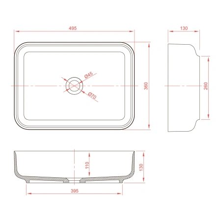Накладная раковина Montebianco Loreto lungo 495 12017 49x36 фото