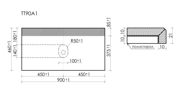 Столешница без отверстия под смеситель Sancos TT90A1 90 см, black sky фото