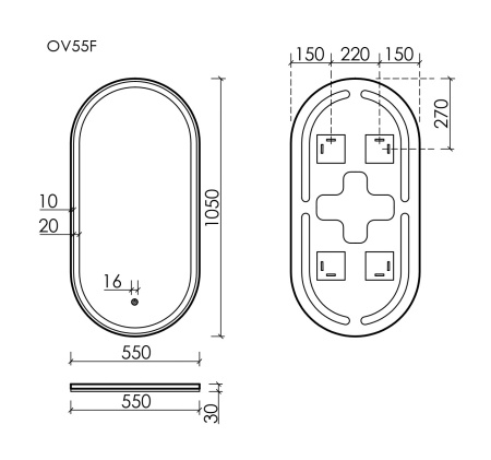 Зеркало с подсветкой Sancos Oval OV55F 55x105 фото