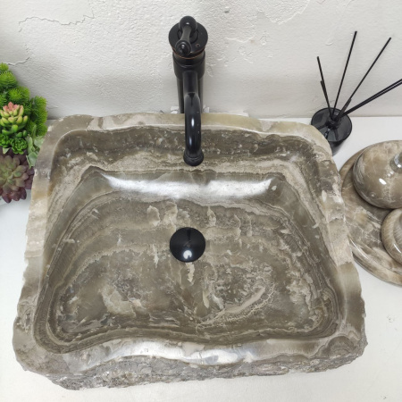 Накладная раковина из оникса Erozy Grey EO-01563 (55*45*15) фото