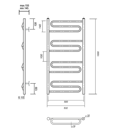 Полотенцесушитель водяной Domoterm Офелия Офелия П12 500x1000 фото