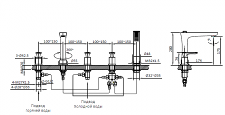 Смеситель на борт ванны AltroBagno Aperto 020102Cr фото