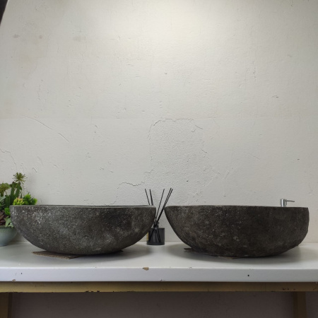 Накладная раковина из речного камня RS01464 БЛИЗНЕЦЫ (54*50*16) фото